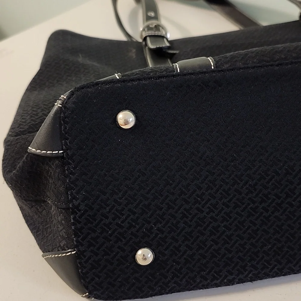 Talbots Laptop Travel Multi-Pocket Bag Black Leather Textile